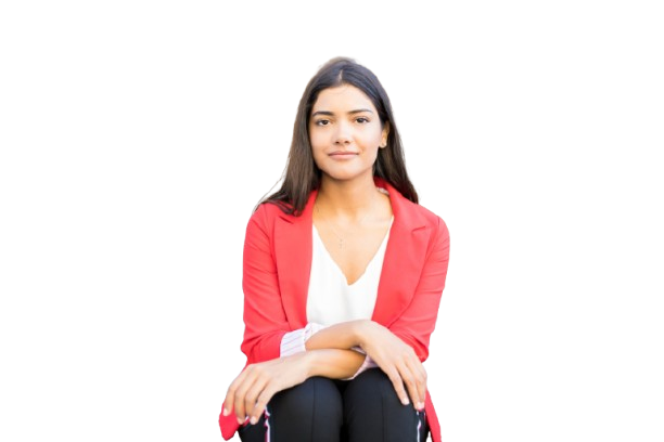 young professional female executive wearing red jacket while sitting outside workplace removebg preview